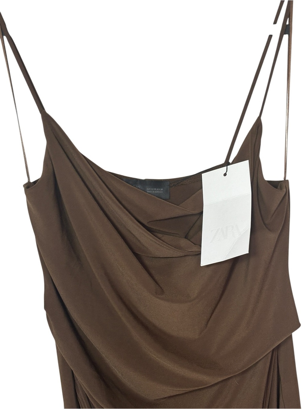 Zara NWT 2025 Ruched Midi Dress in Brown Sz M Wedding Guest Cocktail Prom Grad - Picture 6 of 15